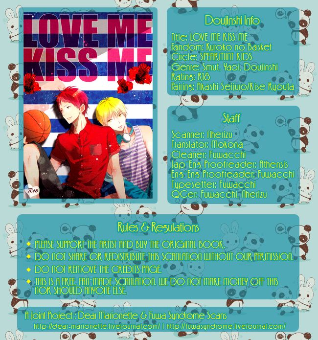 (C82) [SPEARMINT KIDS (Konno Tsugumi)] Love Me Kiss Me (Kuroko no Basuke) [English] [Fuwa Syndrome + Dear Marionette] (C82) [SPEARMINT KIDS (紺野 つぐみ)] LOVE ME KISS ME (黒子のバスケ) [英訳]